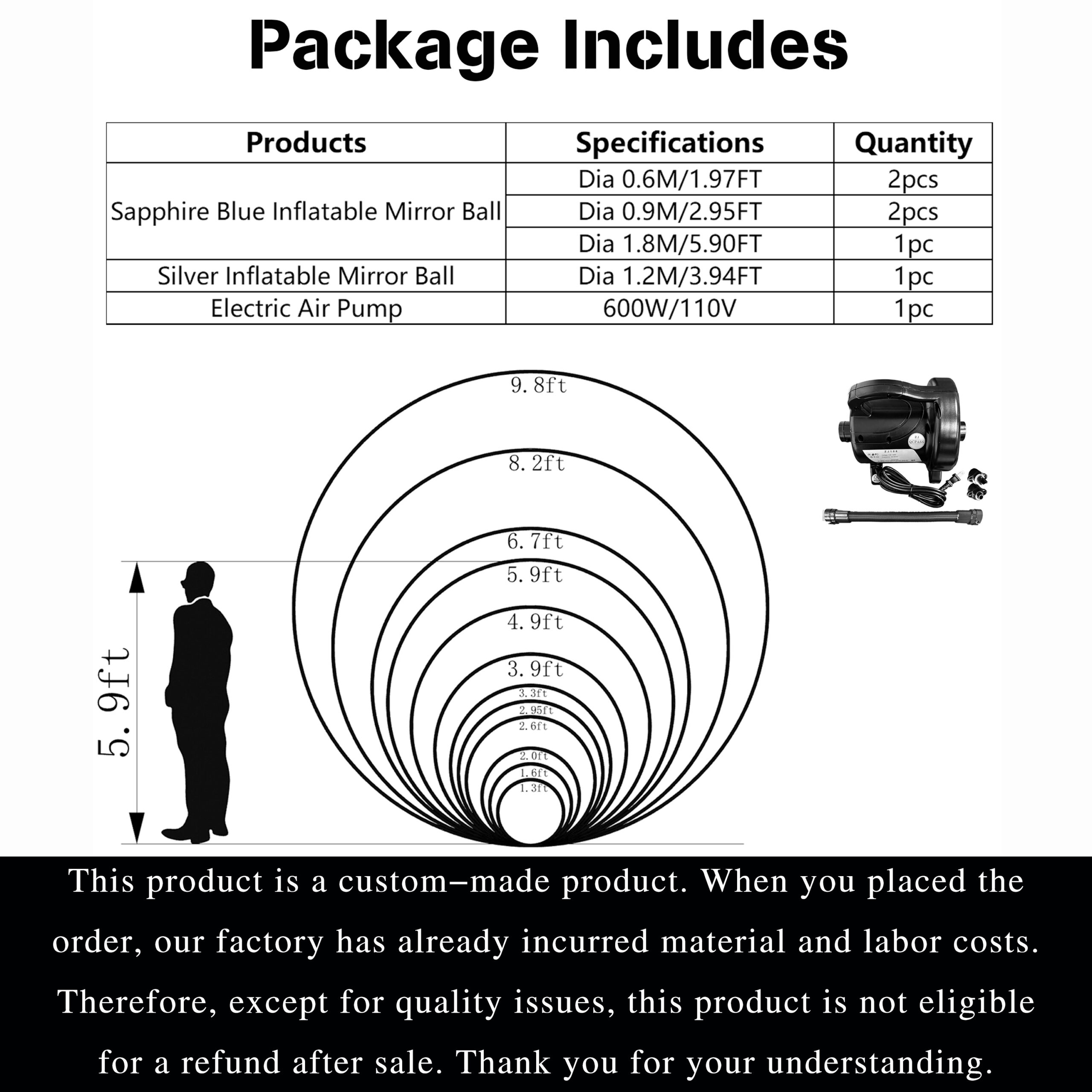 At a warm and romantic wedding scene, the combination of sapphire blue and silver mirror balls and big shiny balls can always become the focus Inflatable Mirror Ball Combination Set – 6 Sapphire Blue/Silver Combos - 图片 6