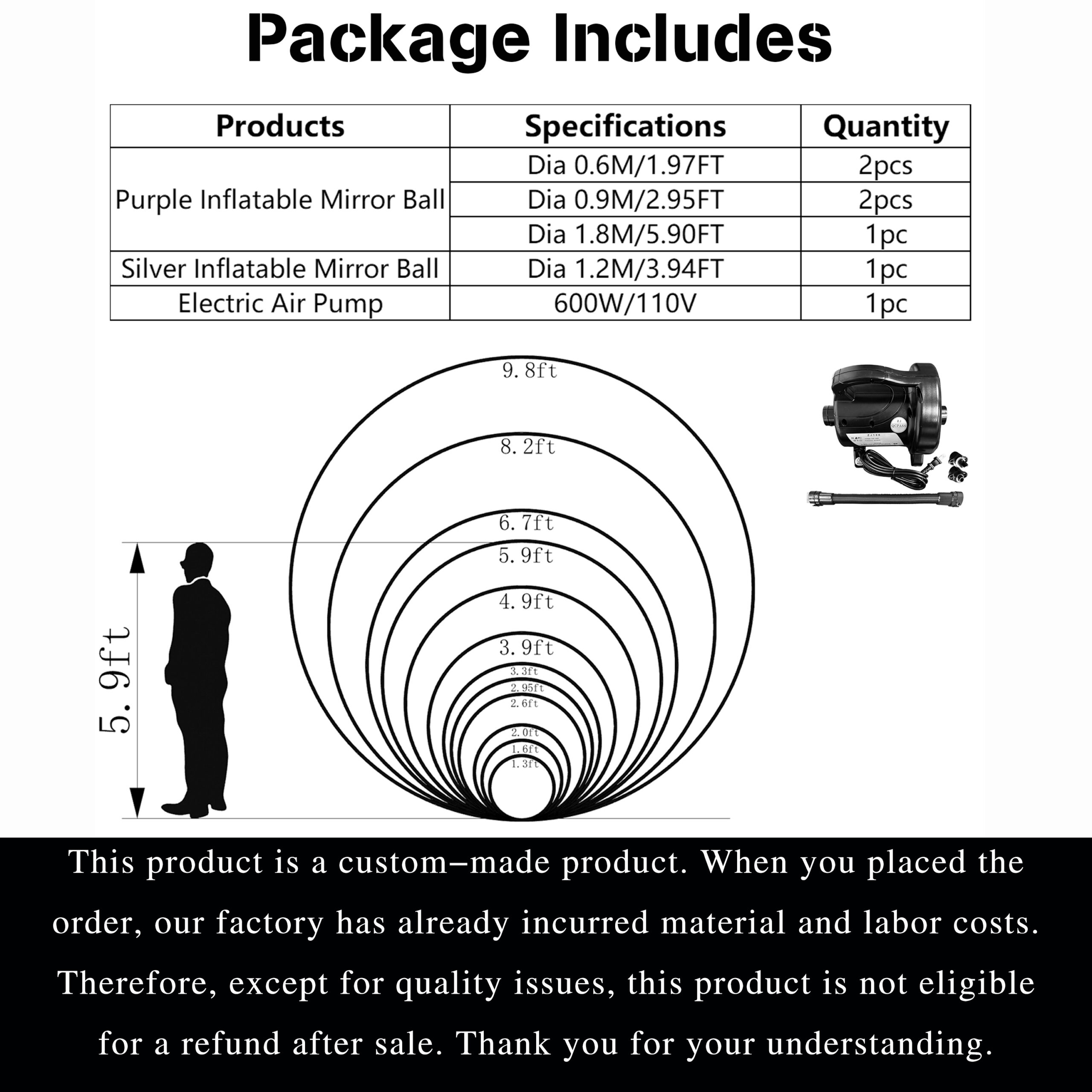 Purple and silver mirror balls and big shiny balls can be used in weddings, parties, business events or art exhibitions, and can add unique charm and atmosphere to the venue Inflatable Mirror Ball Combination Set – 6 Purple/Silver Combos - 图片 6