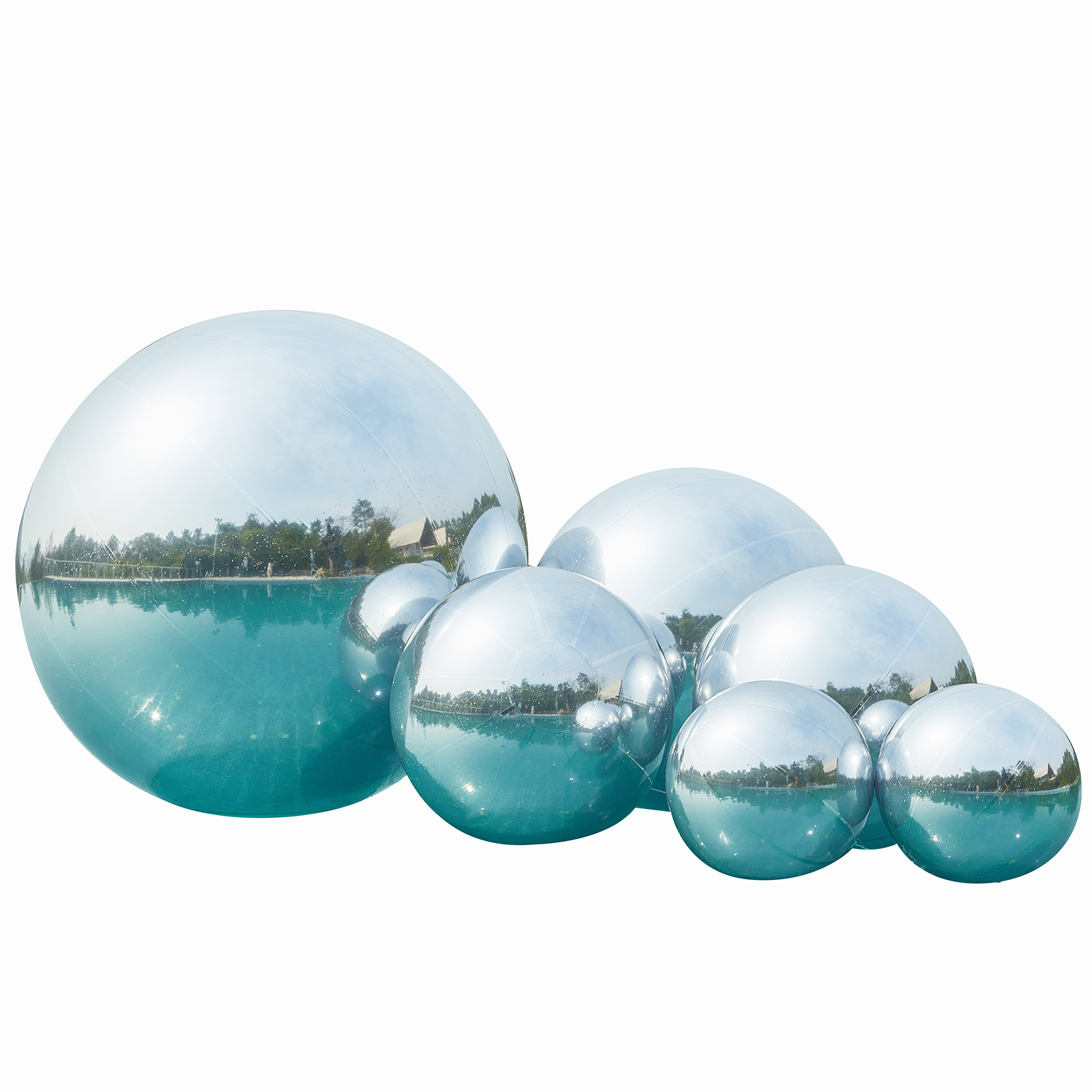 Silver Inflatable Mirror Ball The Cool and Gorgeous Beauty in Resplendent Light Inflatable Mirror Ball Combination Set - 6 Silver Balls - 图片 1
