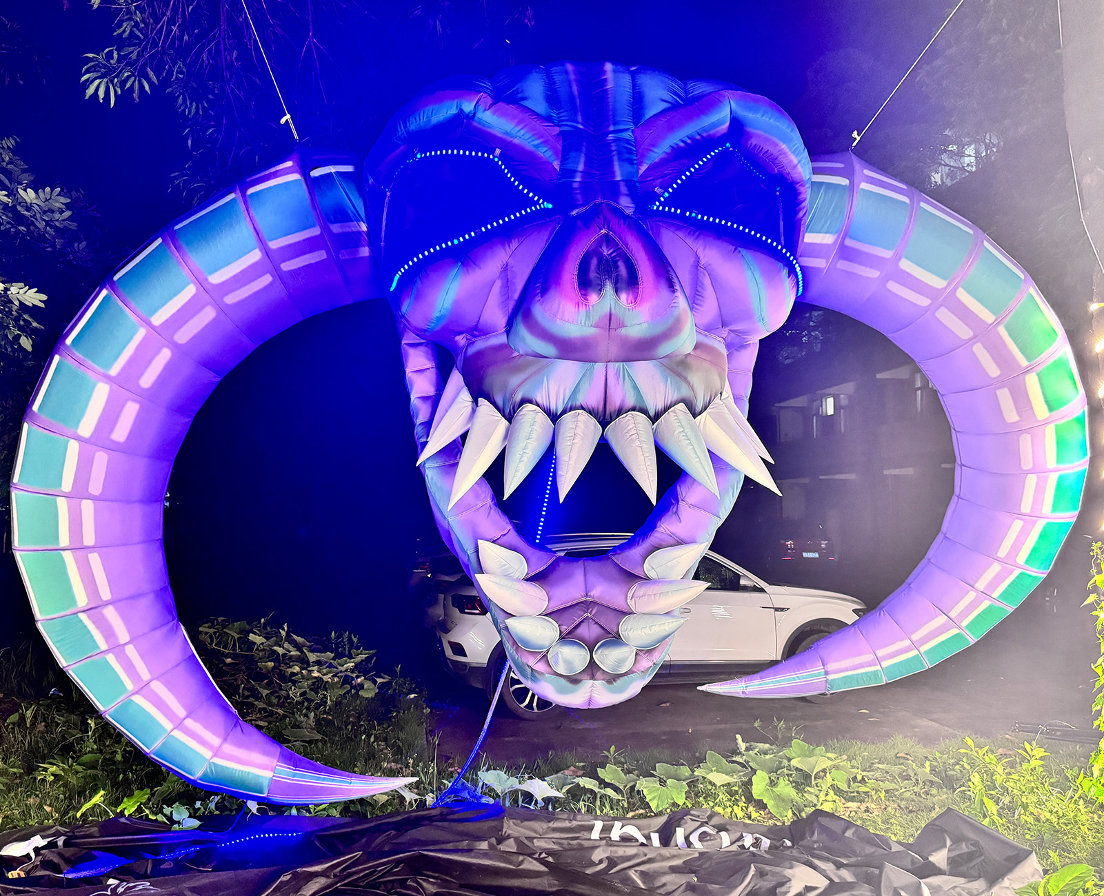 The Halloween Horrible Skeleton with Blue Eyes Halloween Inflatable Horned Skeleton - 图片 3