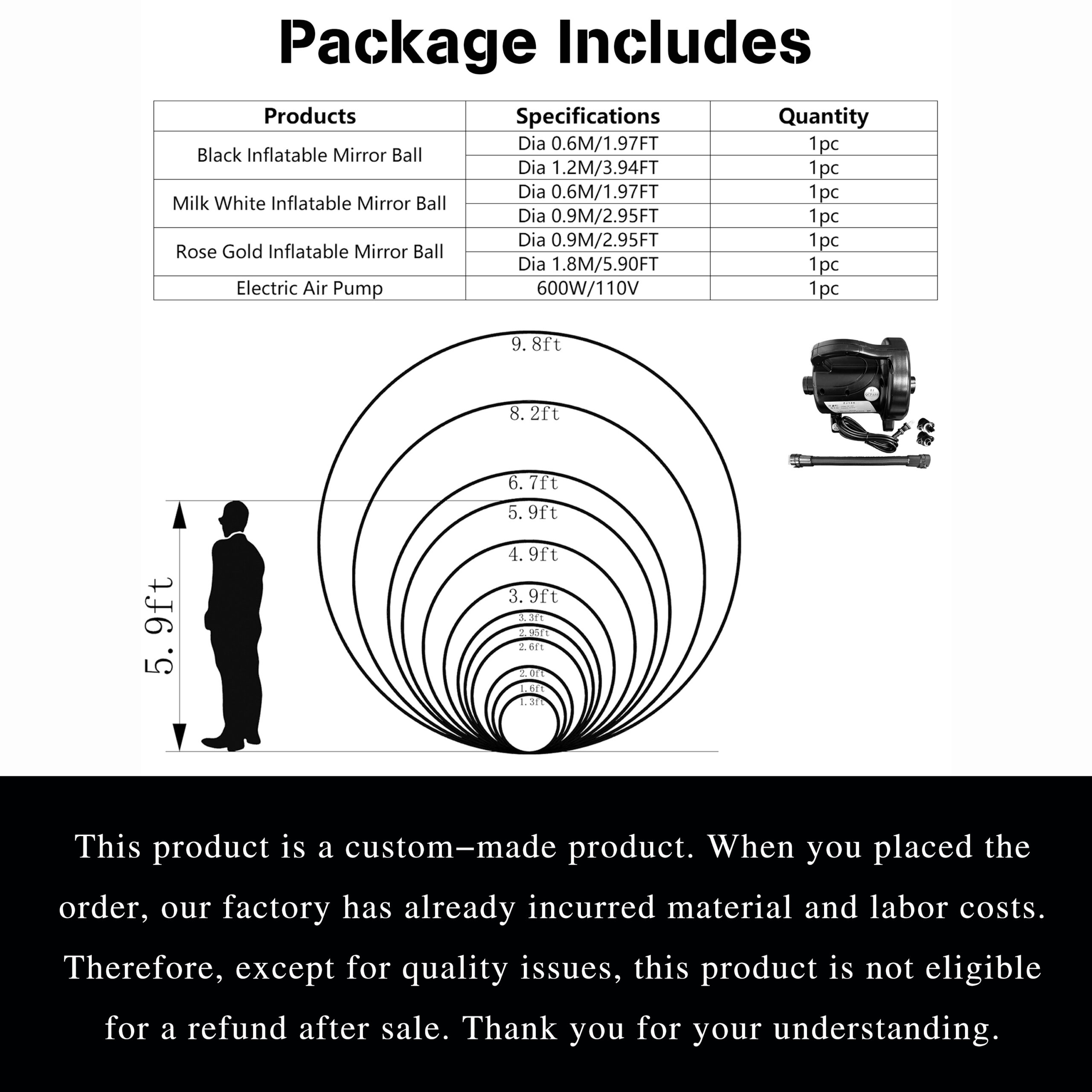 The combination of black, milky white, and rose gold mirror balls and big shiny balls has a positive psychological impact. Inflatable Mirror Ball Combination Set – 6 Three-color Mix Combos - 图片 5