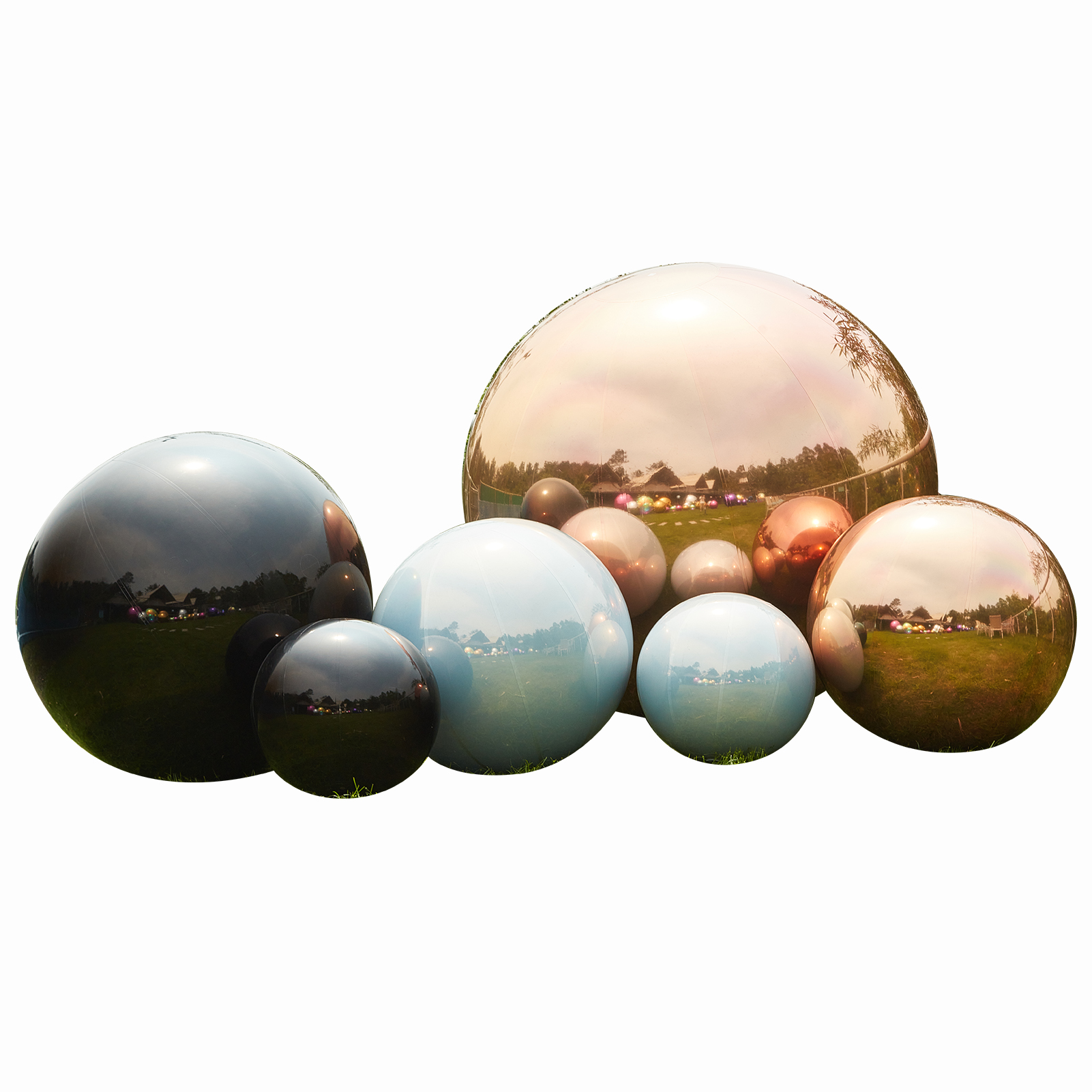 The combination of black, milky white, and rose gold three-color mirror balls and big shiny balls is an interweaving of classic and fashion Inflatable Mirror Ball Combination Set – 6 Three-color Mix Combos - 图片 1