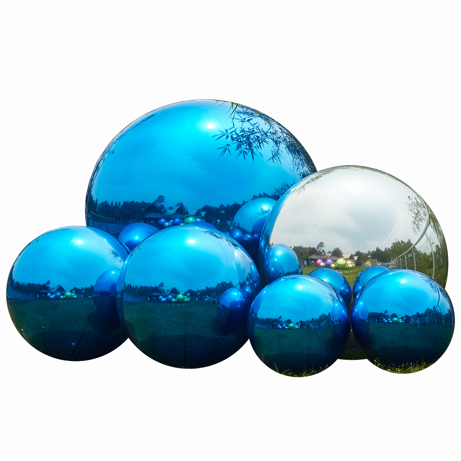 The combination of sapphire blue and silver mirror balls and big shiny balls shows an intoxicating beauty in various occasions with its unique charm and unlimited possibilities big shiny balls