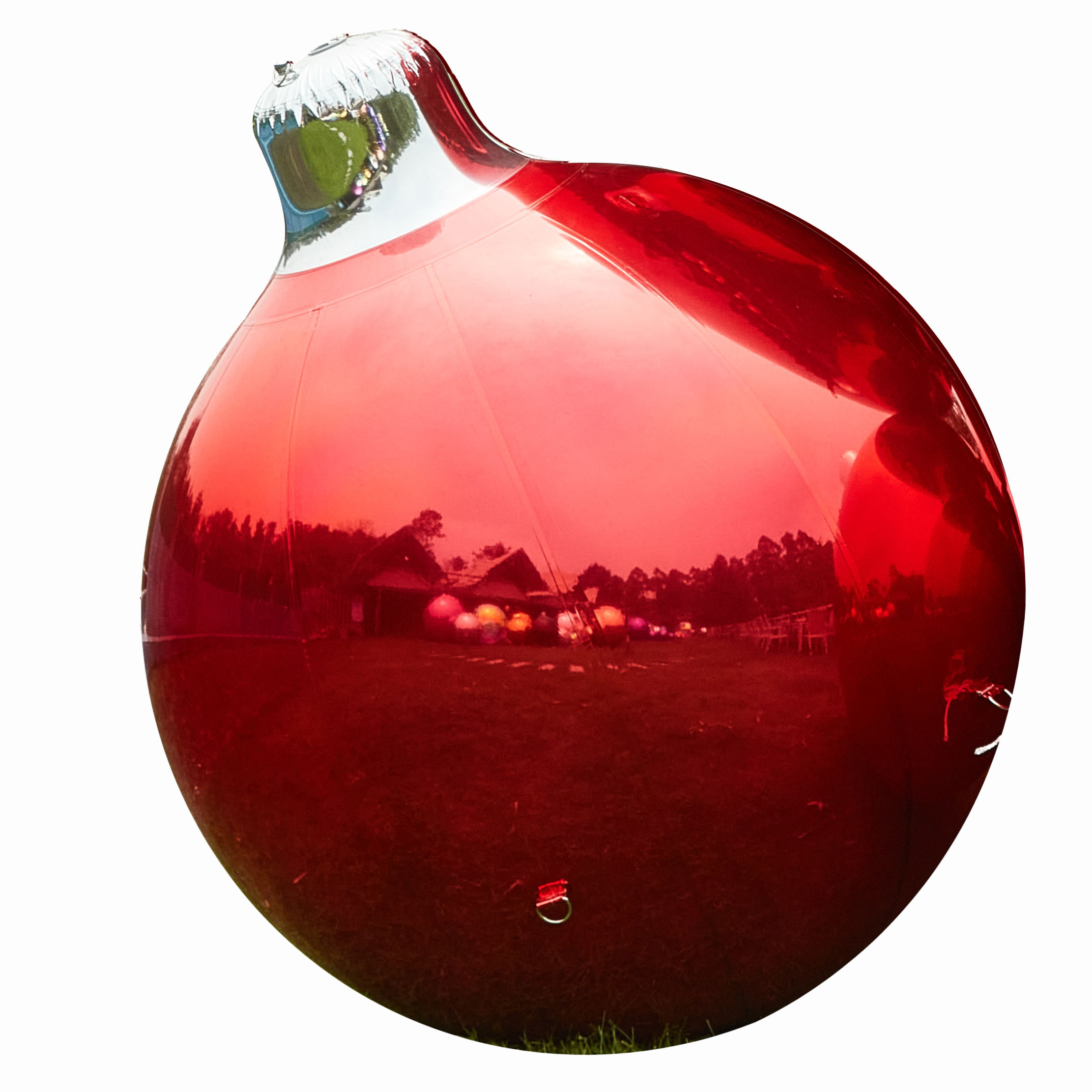 The inflatable red Christmas balls are of huge size and can be placed on the ground or hung Inflatable Christmas Balls