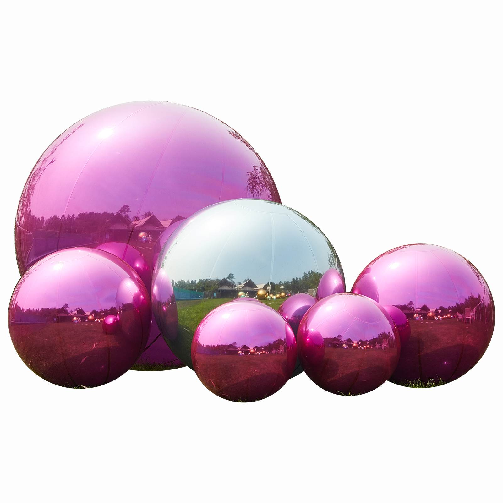 The rose red and silver inflatable mirror balls and big shiny balls are not just decorations. They are also an emotional sustenance and an artistic expression Inflatable Mirror Ball Combination Set – 6 Rose Red/Silver Combos - 图片 1