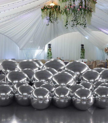 silver inflatable mirror balls