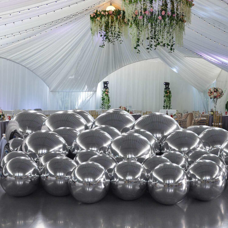 silver inflatable mirror balls